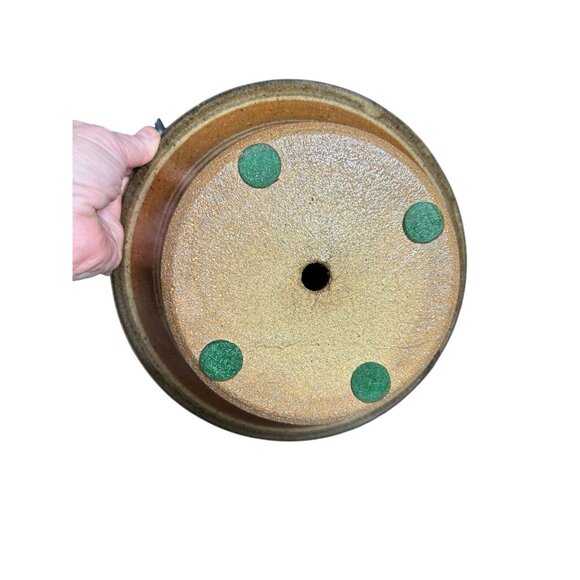 Vintage 1970s Hand Thrown Stoneware Stripe Earth-tone Planter Pot Bowl 9" x 3.5" - Picture 3 of 9